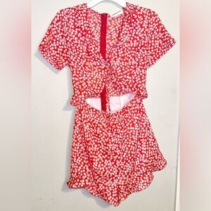 Goodnight Macaroon Red Floral Cutout Romper